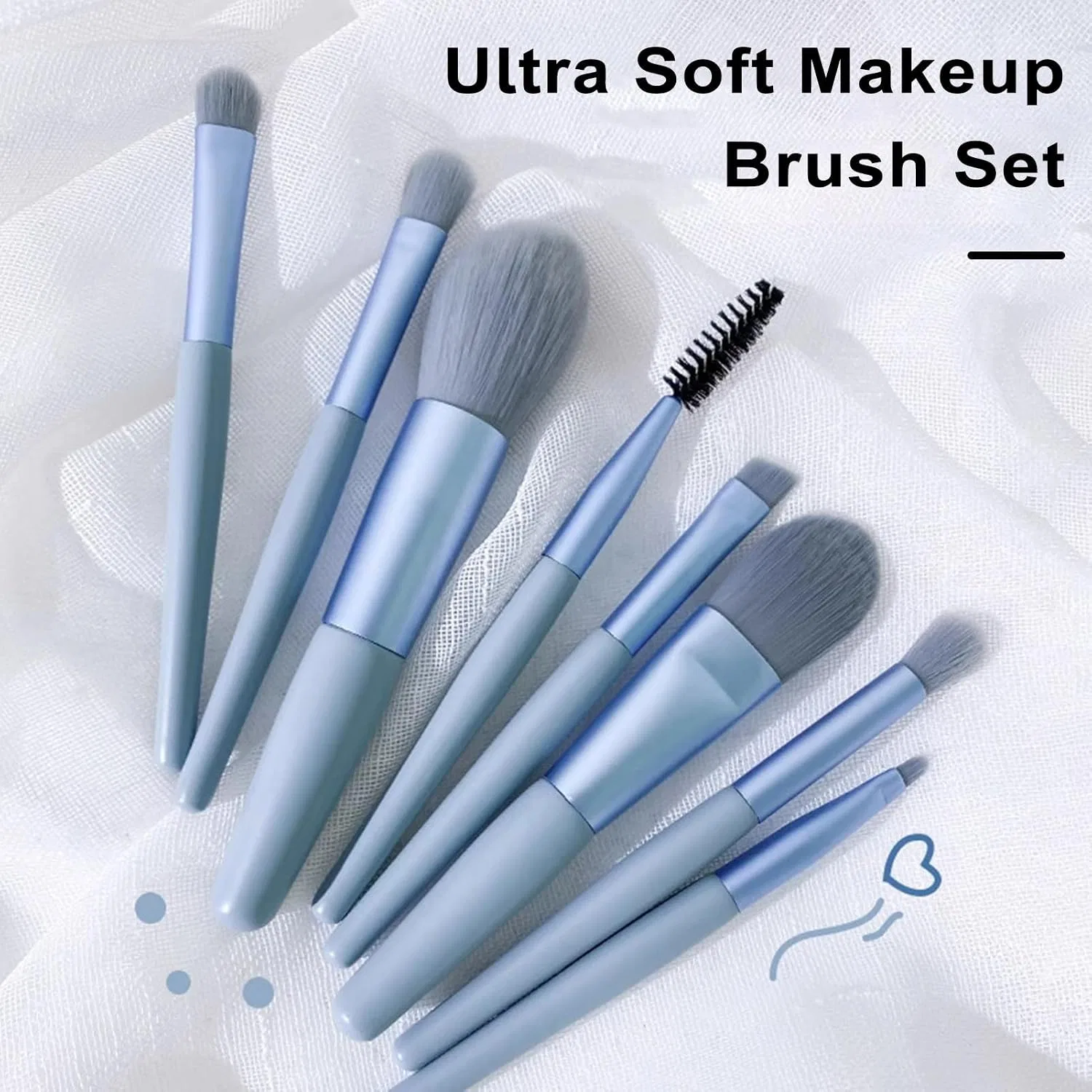 Набор кистей для макияжа, 8 шт, Synthetic Fiber, 9 см, Blue Ulafbwur — фото 2