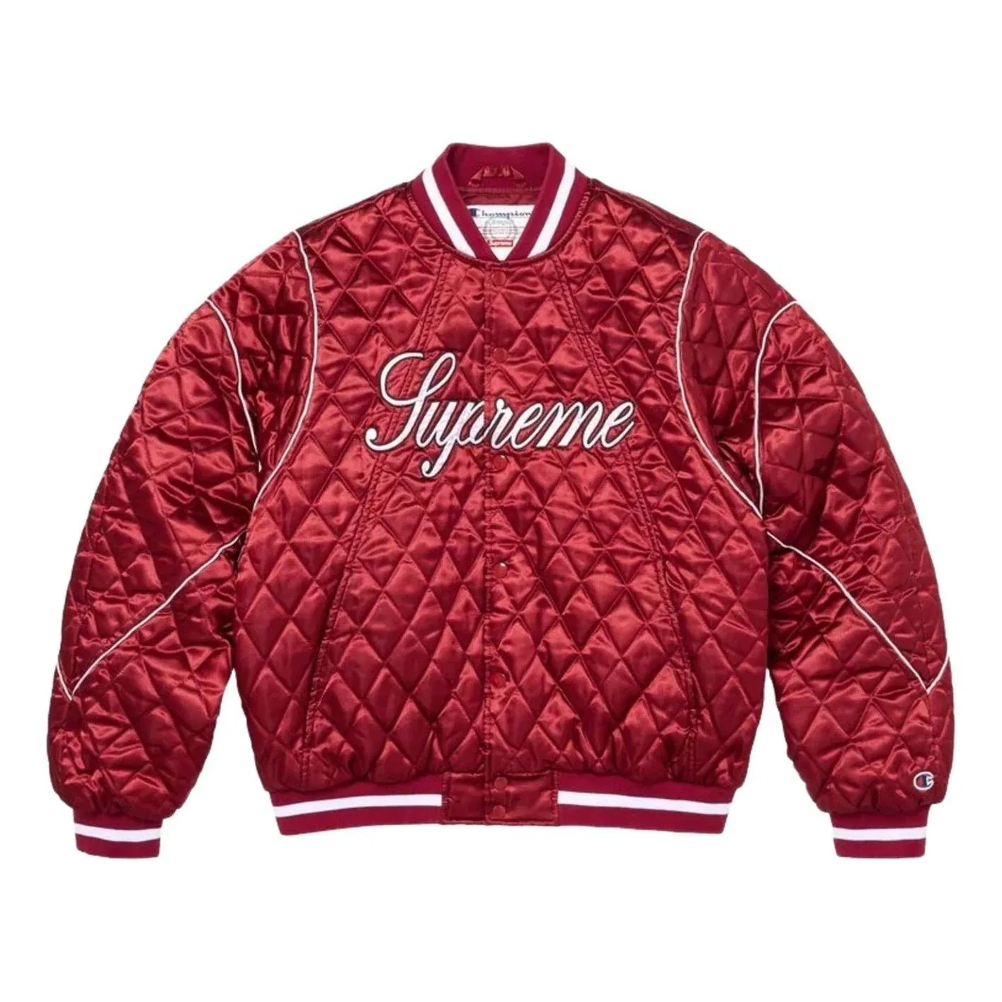 Мужская куртка Champion FW26 Quilted Satin Varsity Jacket 'Dark Red' Supreme, Dark Red