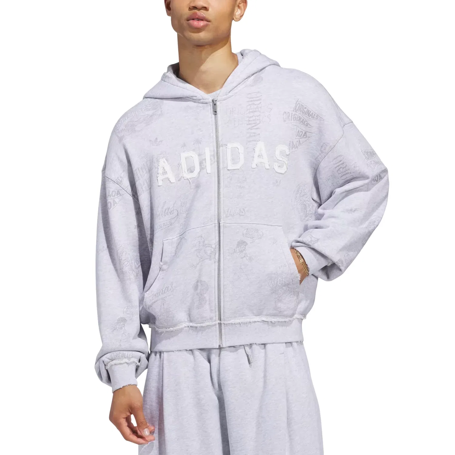 Мужская худи с полной застежкой-молнией AOA Full Zip Hoodie Adidas, серый — фото 2