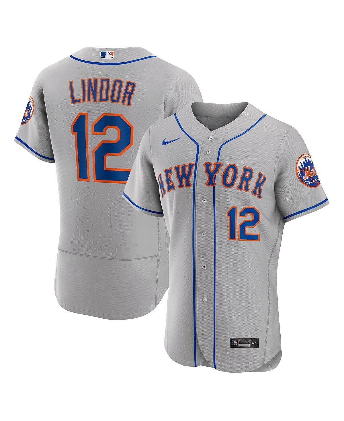 

Мужская спортивная майка francisco lindor grey new york mets road authentic player Nike, серый