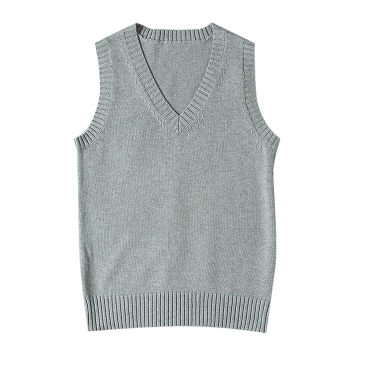 Женский вязаный жилет с V-образным вырезом Preppy Style, Grey