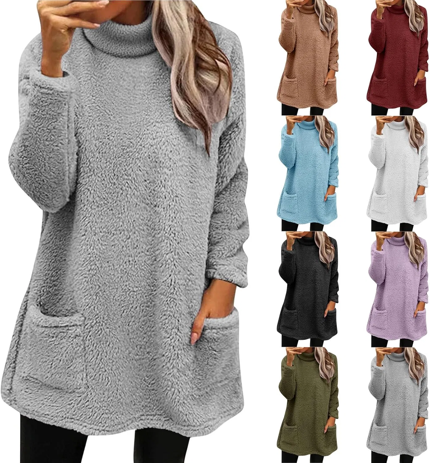 Женский свитшот с высоким воротником, флисовый, с карманами, Mockneck Sweatshirt, серый