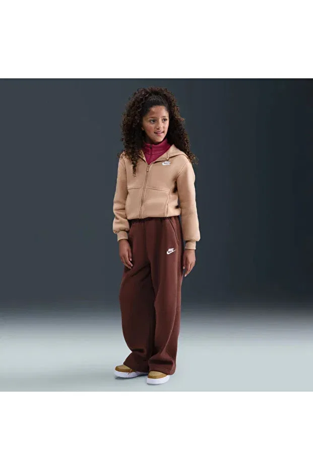 Детское худи для девочек с принтом Club Fleece Ls Fz Hoodie Nike, Beige — фото 4