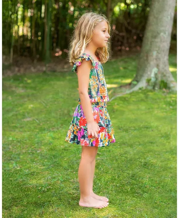 Детский комплект для девочек с принтом Kayla Smocked Top and Skirt Set Change Of Scenery, Gardenia — фото 3