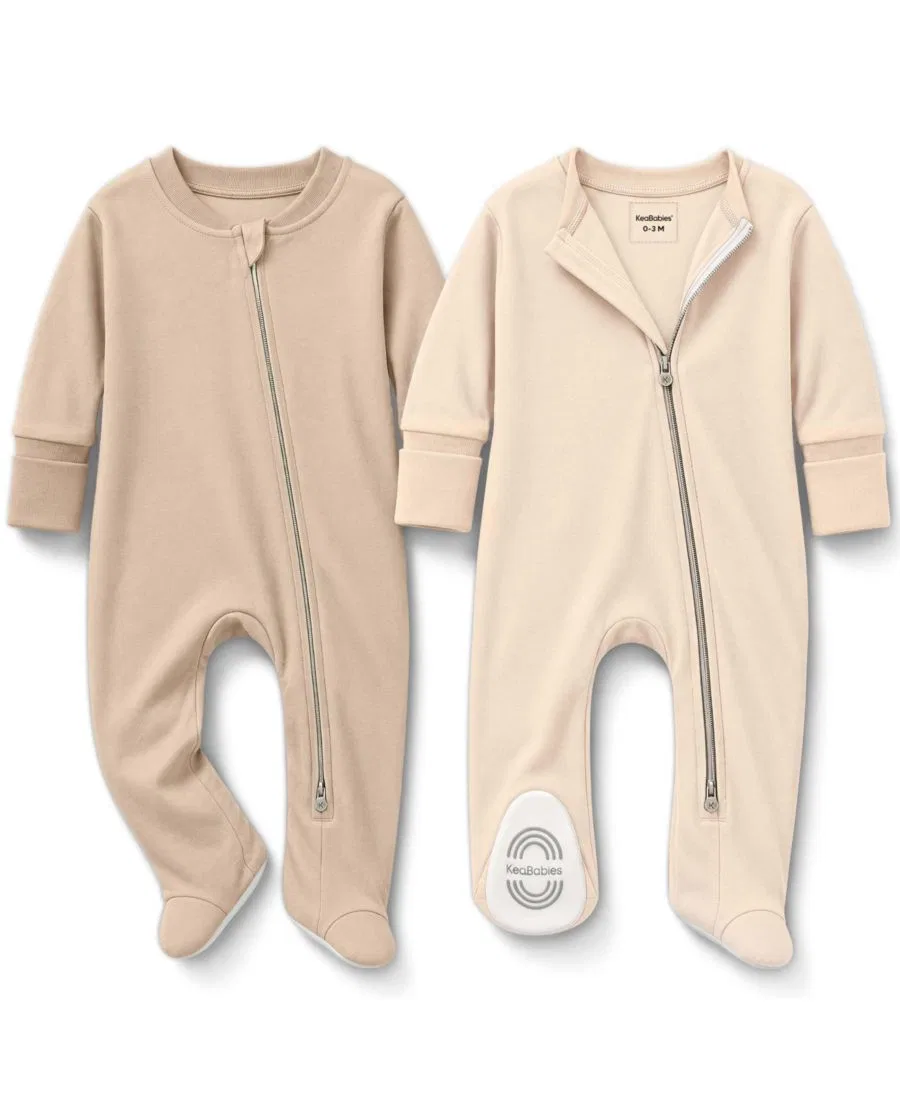 Комплект детских пижам-слипов из 2 шт., с закрытыми рукавами, хлопковые, Soothe Sleep N' Play KeaBabies, Ecru