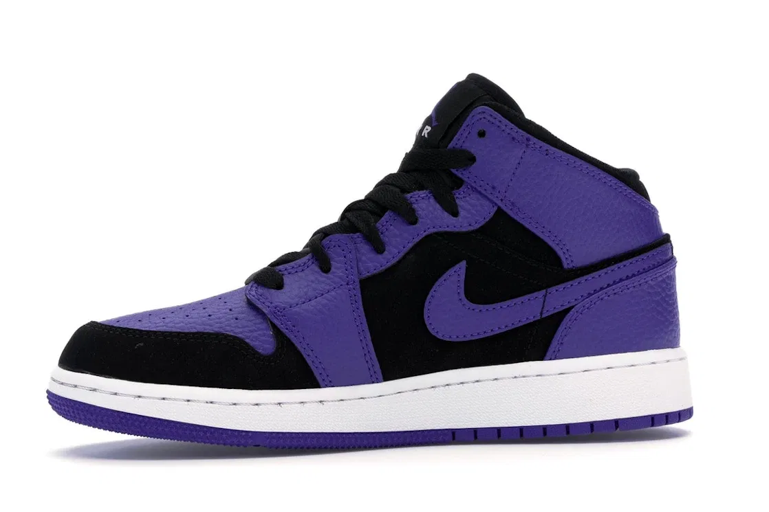 Детские кроссовки Lifestyle с кожаным верхом Jordan 1 Mid, Black/Dark Concord-White — фото 3