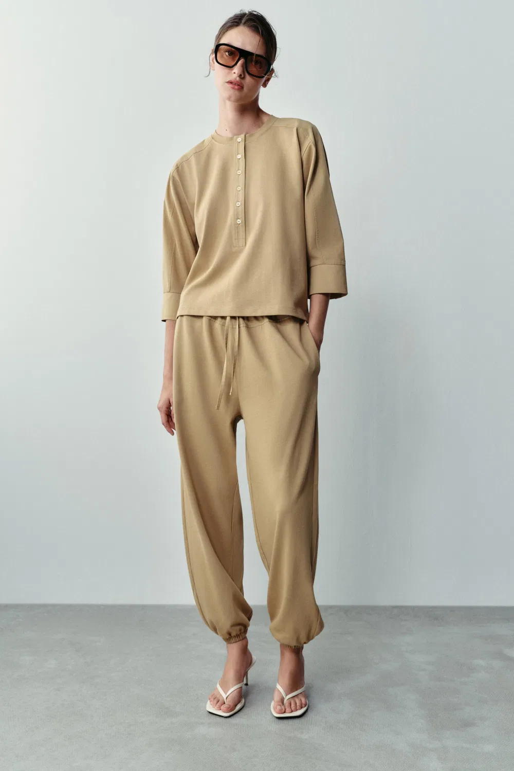 Комбинированная футболка ZARA, camel