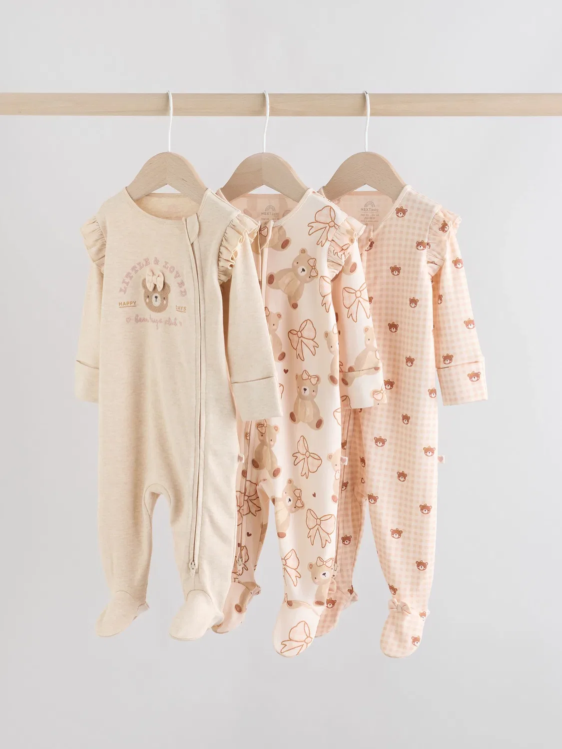 Боди-пижама для новорожденных Neutral Bear, 3 шт Next, нейтральный мишка