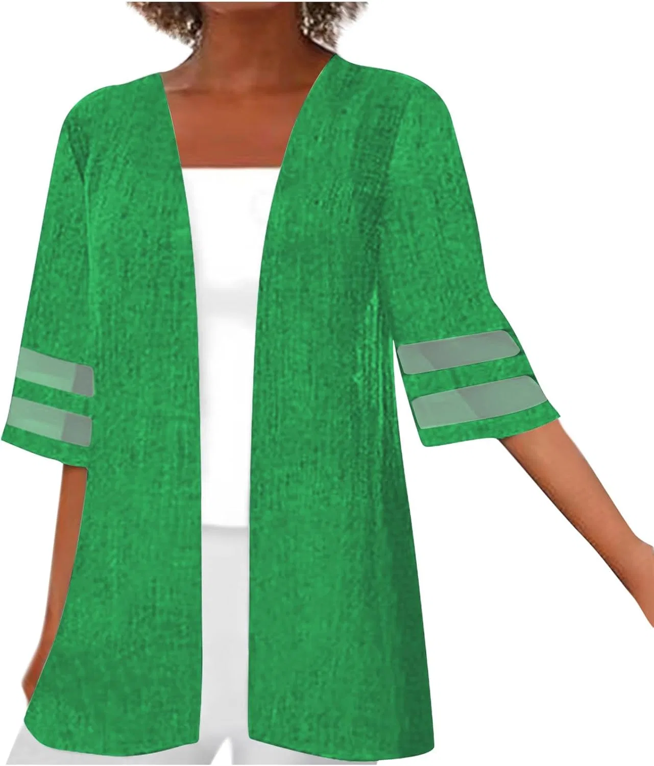 Женский кимоно-кардиган с кружевной отделкой Open Front, Green