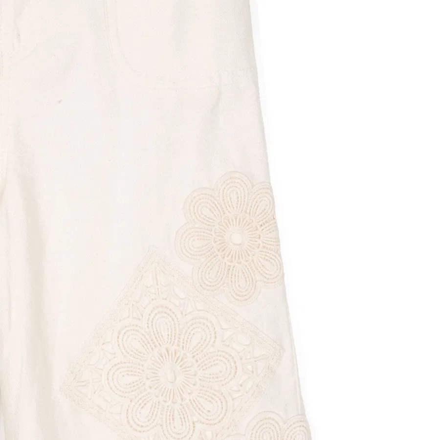 Брюки хлопковые с цветочной аппликацией Kids Halliday Floral-Applique Zimmermann, Ecru — фото 3
