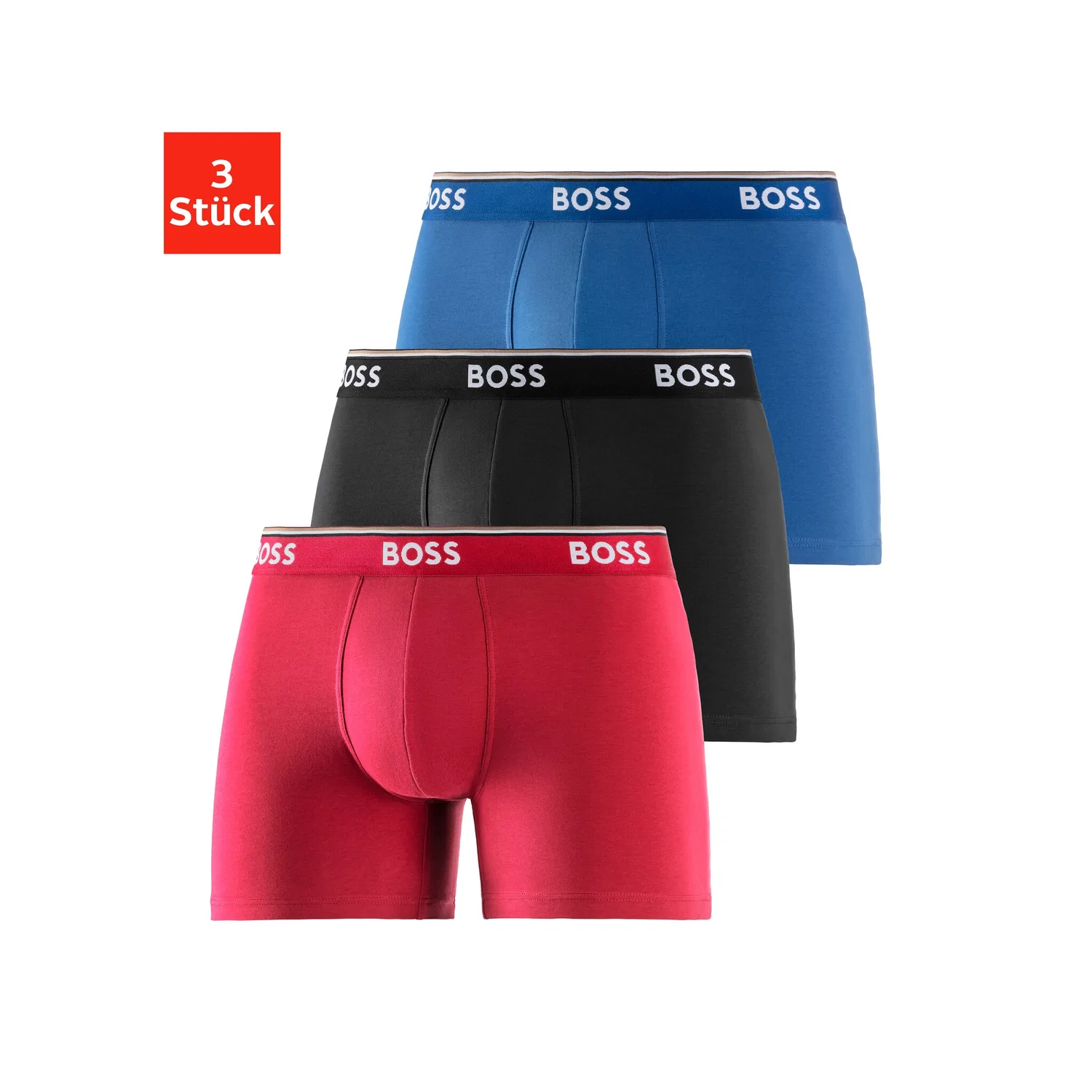 Мужские боксеры из хлопка с эластаном 3er-Pack BOSS, Rot/Blau/Schwarz