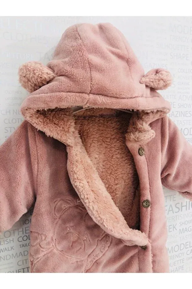 Детский комбинезон для девочек с капюшоном Hello Bear Soft Fluffy Baby Jumpsuit Generic Brands, Rose Dry — фото 3