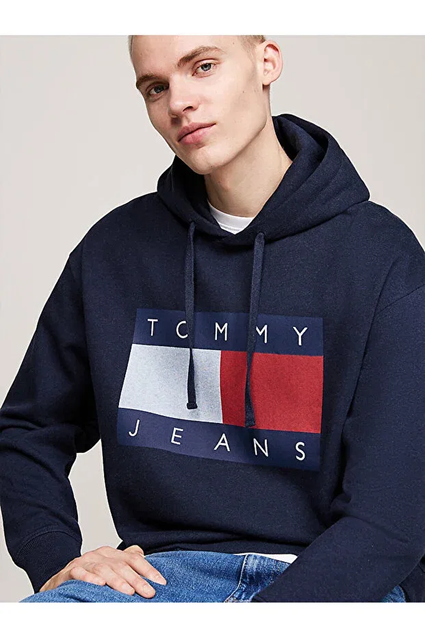 Мужские свитшот с капюшоном флисовый Tjm rlx melange flag hoodie Tommy Hilfiger, Blue — фото 3
