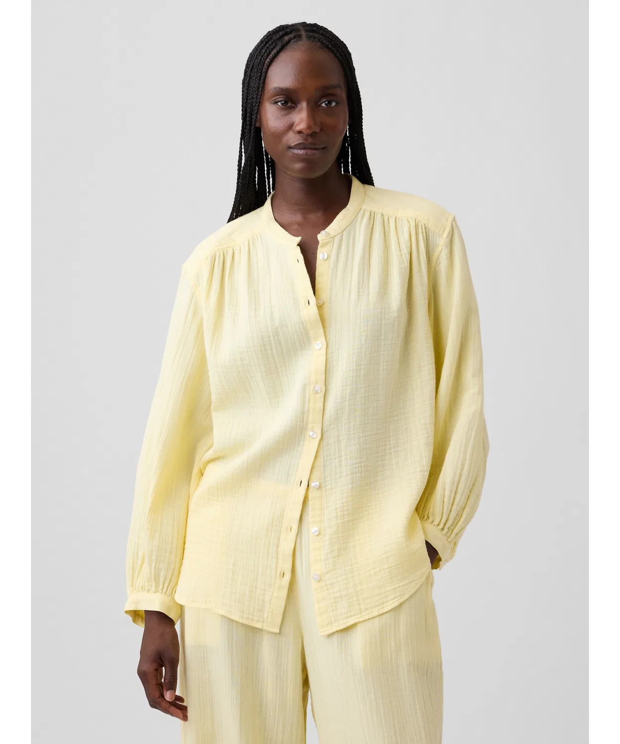 Женская хлопковая туника-рубашка оверсайз без воротника GAP, Yellow