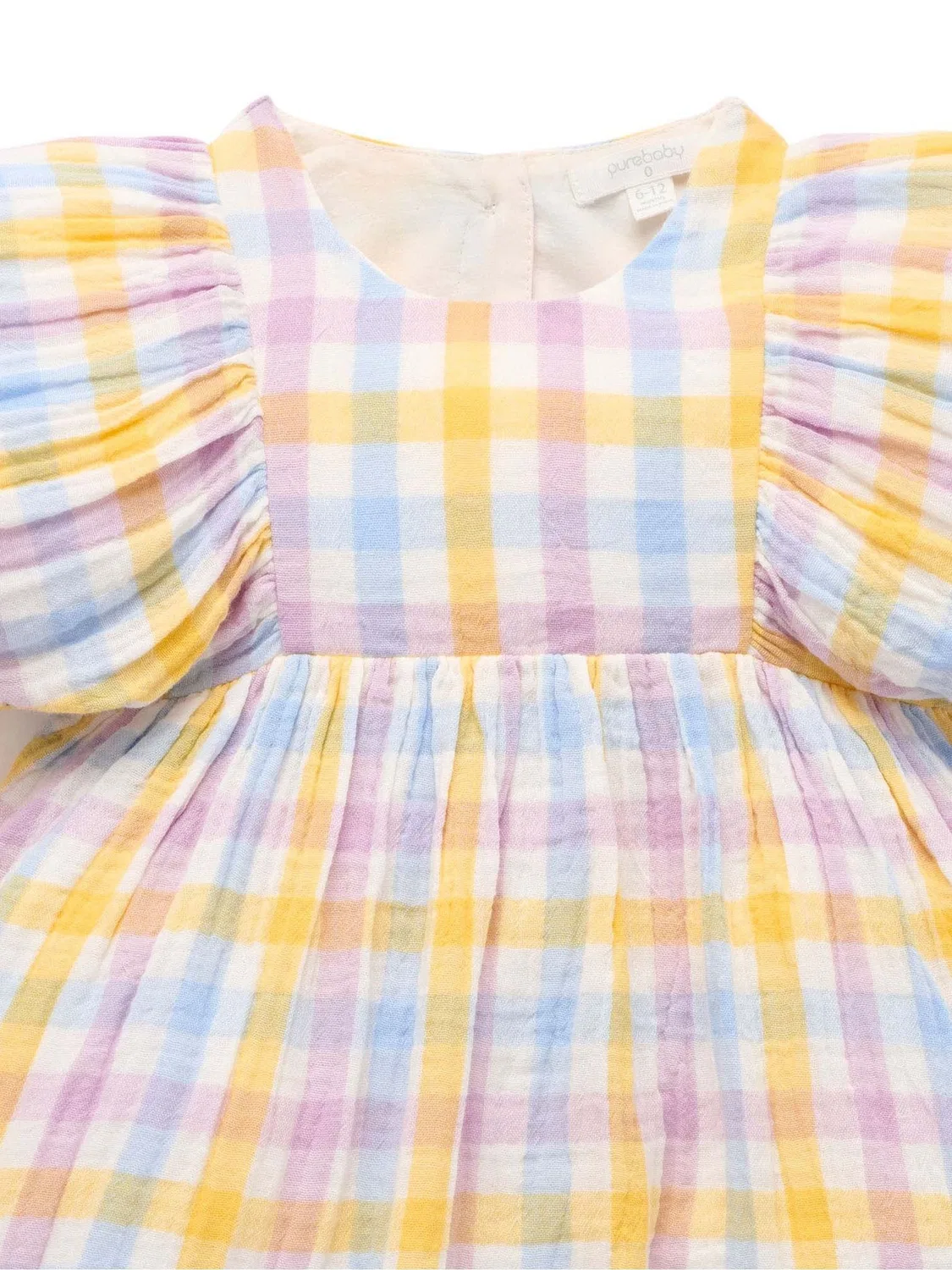 Платье с воланами и клеткой Purebaby, розовое — фото 3