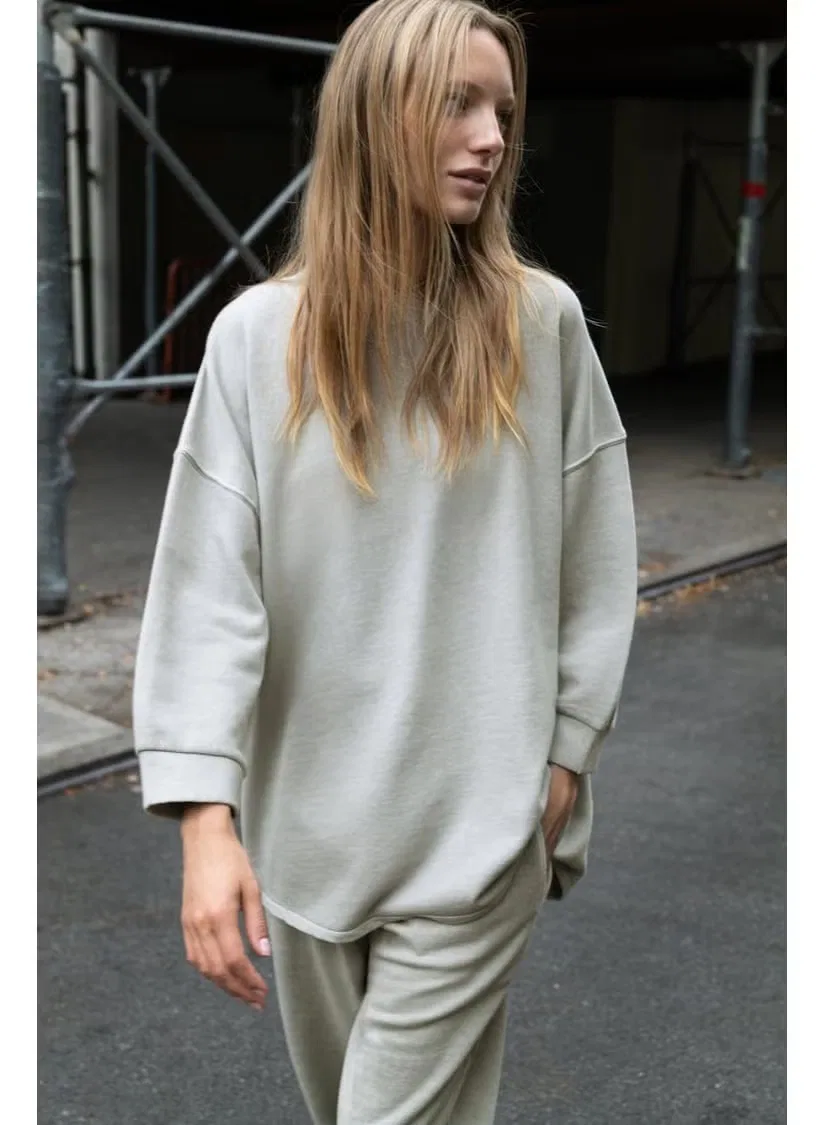 Свитшот оверсайз с длинным рукавом Zara, серый меланж