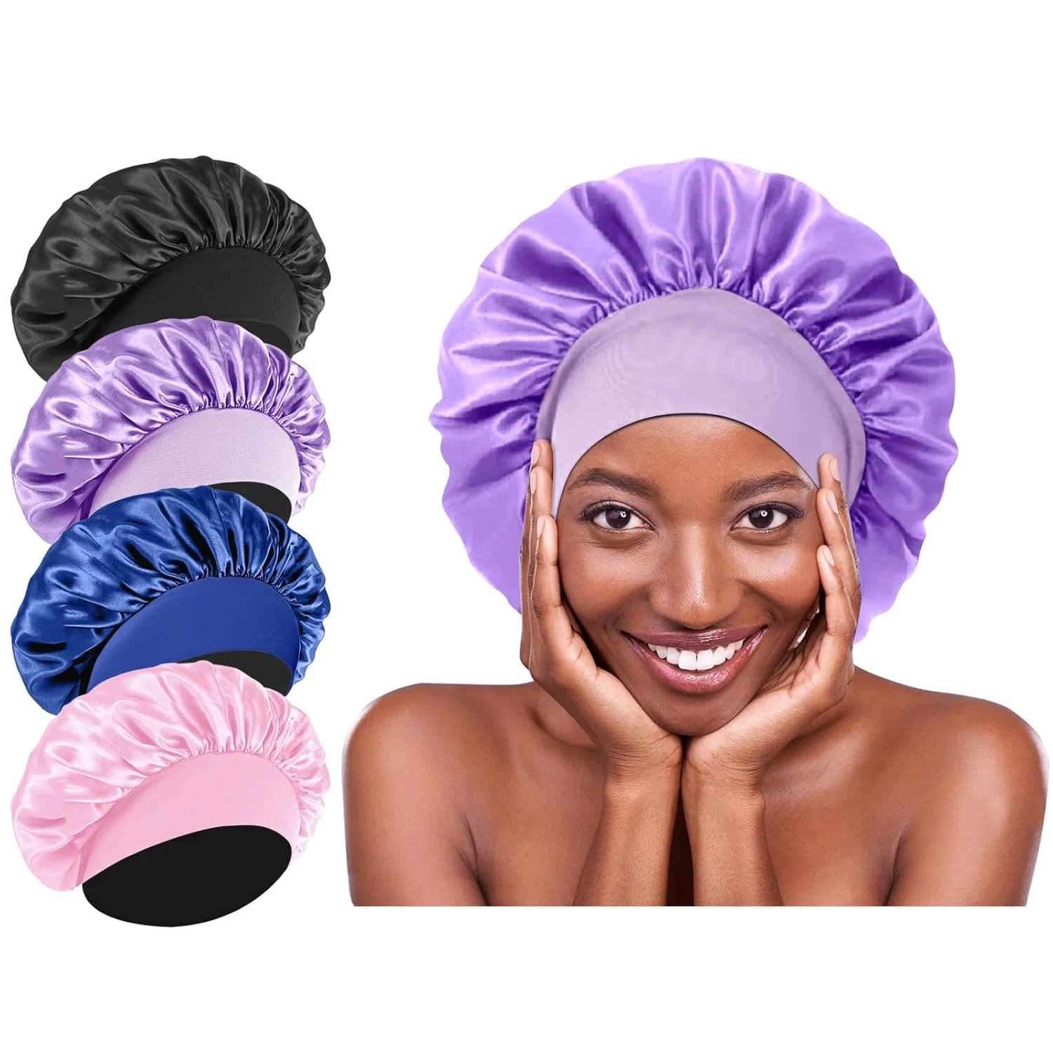 Шапочка для душа Silk, 4 шт, Black, Pink, Sapphire Blue, Purple Theyakmer
