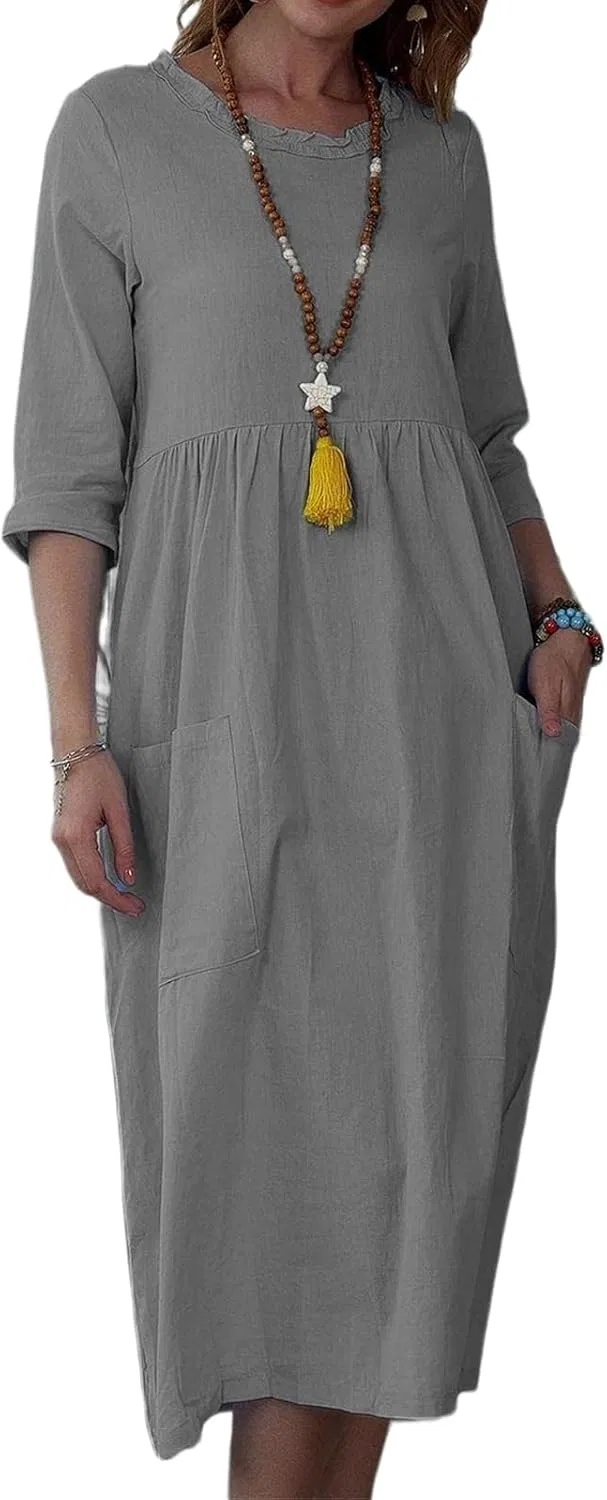 Женское свободное макси-платье кафтан Casual Dresses, Grey