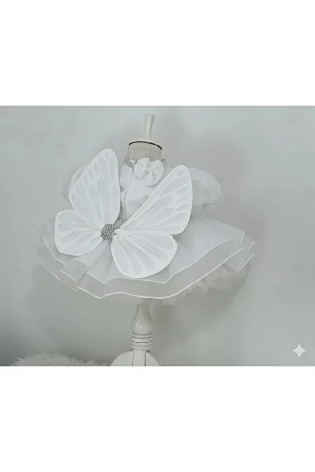 Детское платье для девочек с коротким рукавом Butterfly Mirace Styl, White — фото 4