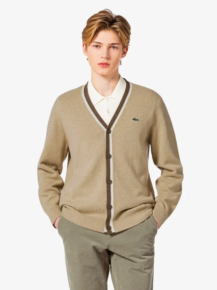 Пуловер шерстяной с V-образным вырезом LACOSTE, Beige — фото 4
