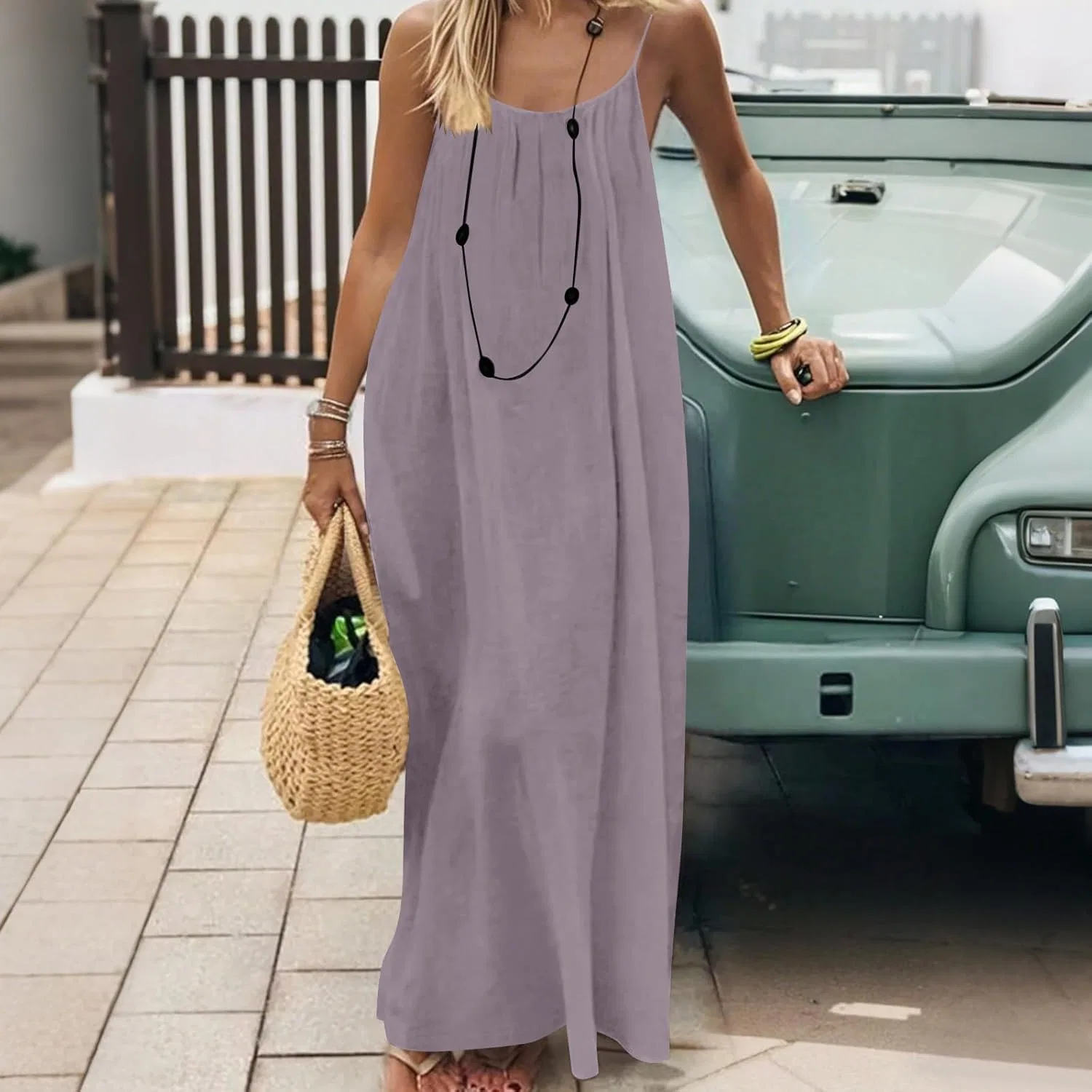 Женское летнее платье на тонких бретелях с открытой спиной, Purple — фото 3