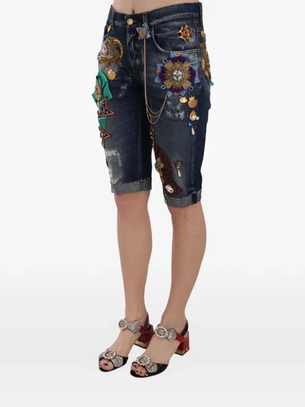 Декорированные шорты с эффектом потертости DOLCE & GABBANA, синий — фото 3