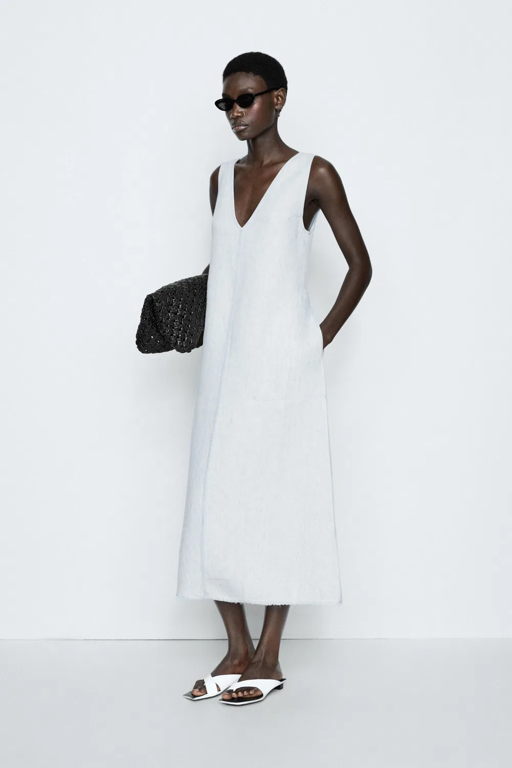 Платье Massimo Dutti, льняное, светло-голубое