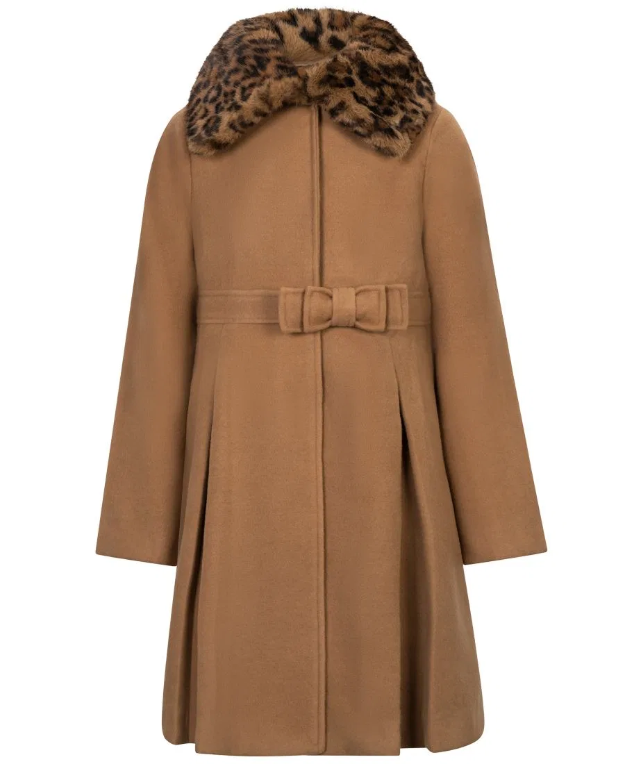 Пальто с двойным бантом и меховым воротником S Rothschild & CO, Camel Leopard
