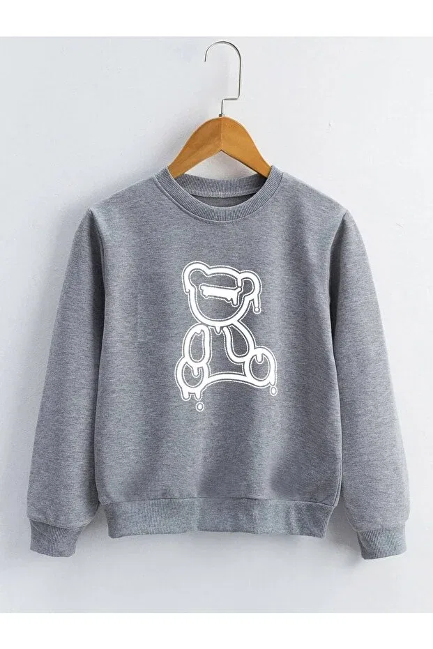 Детские свитшот для девочек с принтом Teddy Bear Printed Lepold, Gray