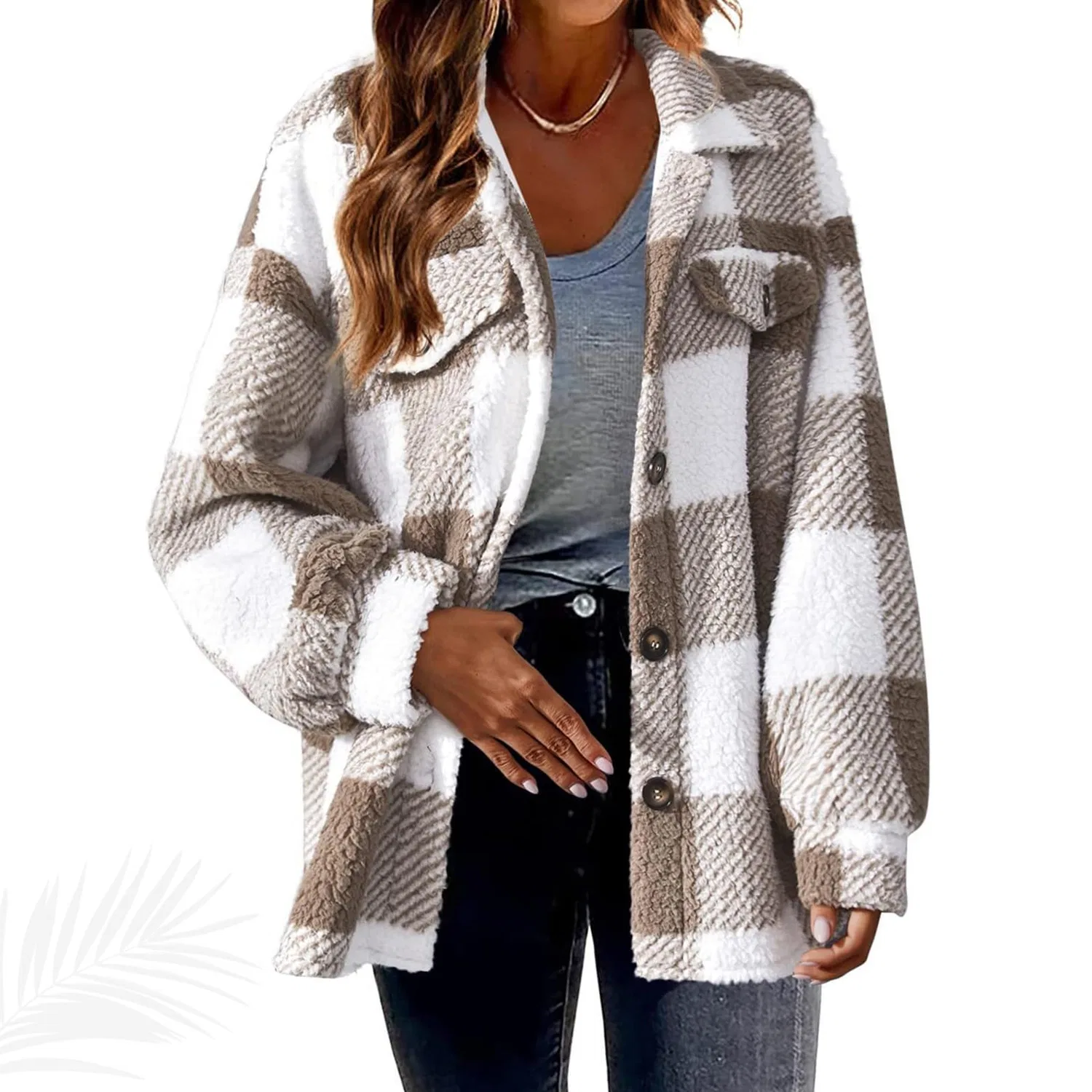 Женское пальто с капюшоном, с принтом, Women Fleece Jackets Fuzzy Zip Up Jacket, dark khaki