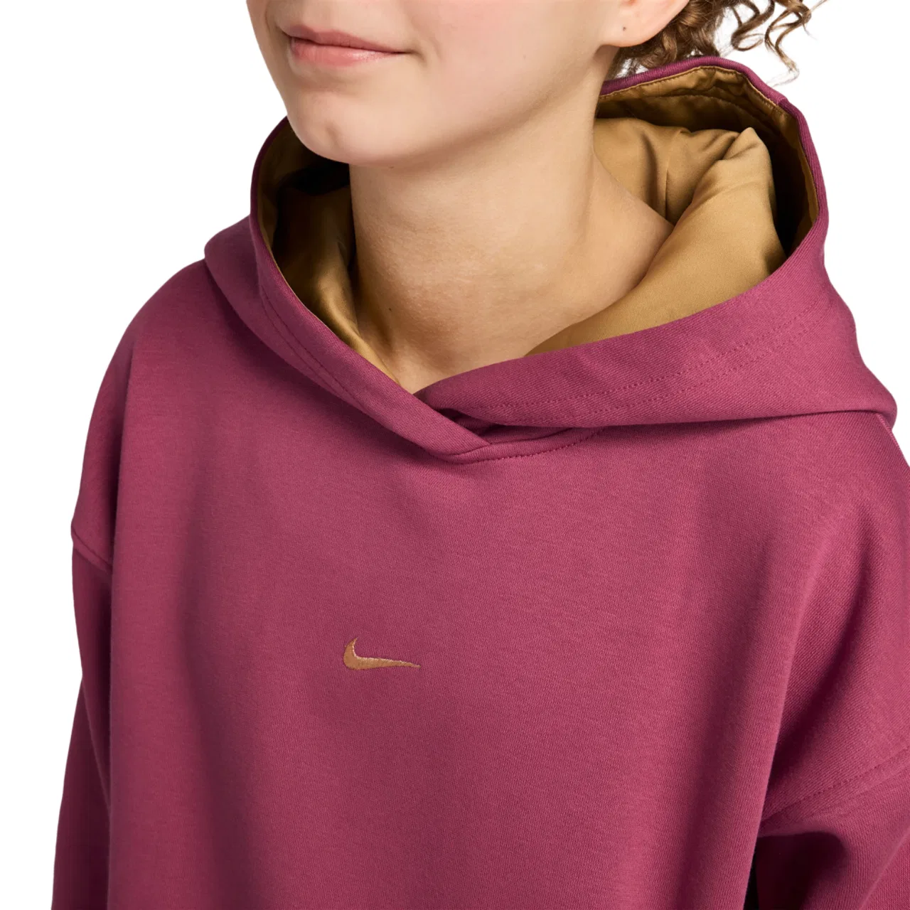Худи для девочек Club Fleece Oversize Nike, золотистый/розовый — фото 3