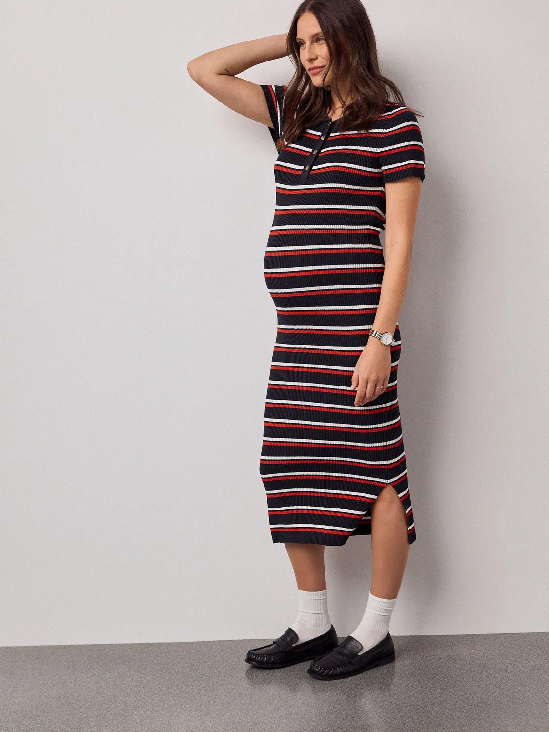 Платье трикотажное в полоску Next, Navy Blue/Red Stripe