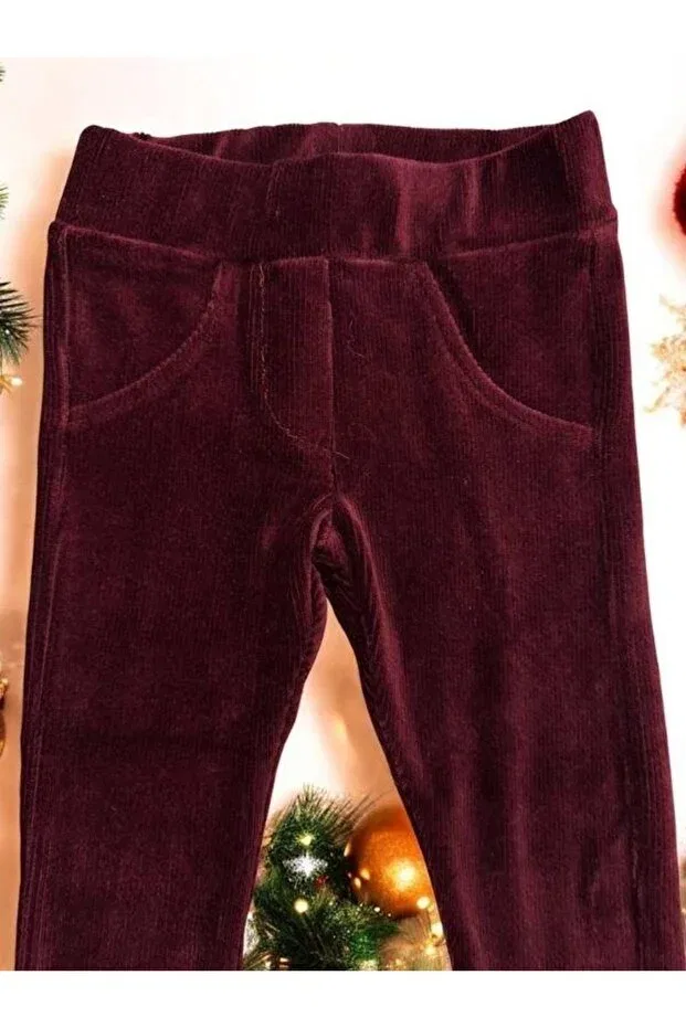 Детские леггинсы для девочек вельветовые Zekids, Burgundy — фото 3