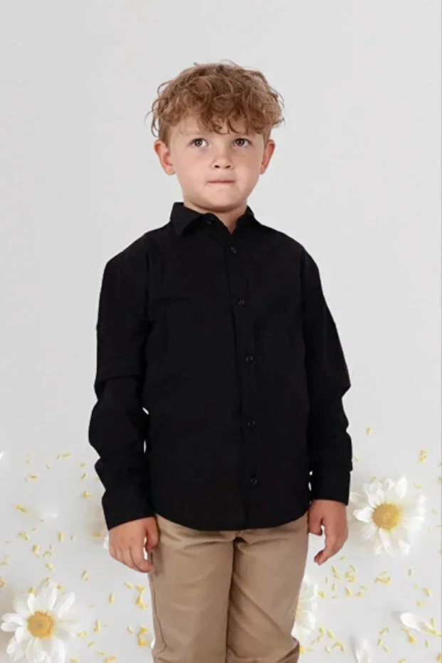 Детская рубашка для мальчиков льняная Long Sleeve Noble Store, Черный