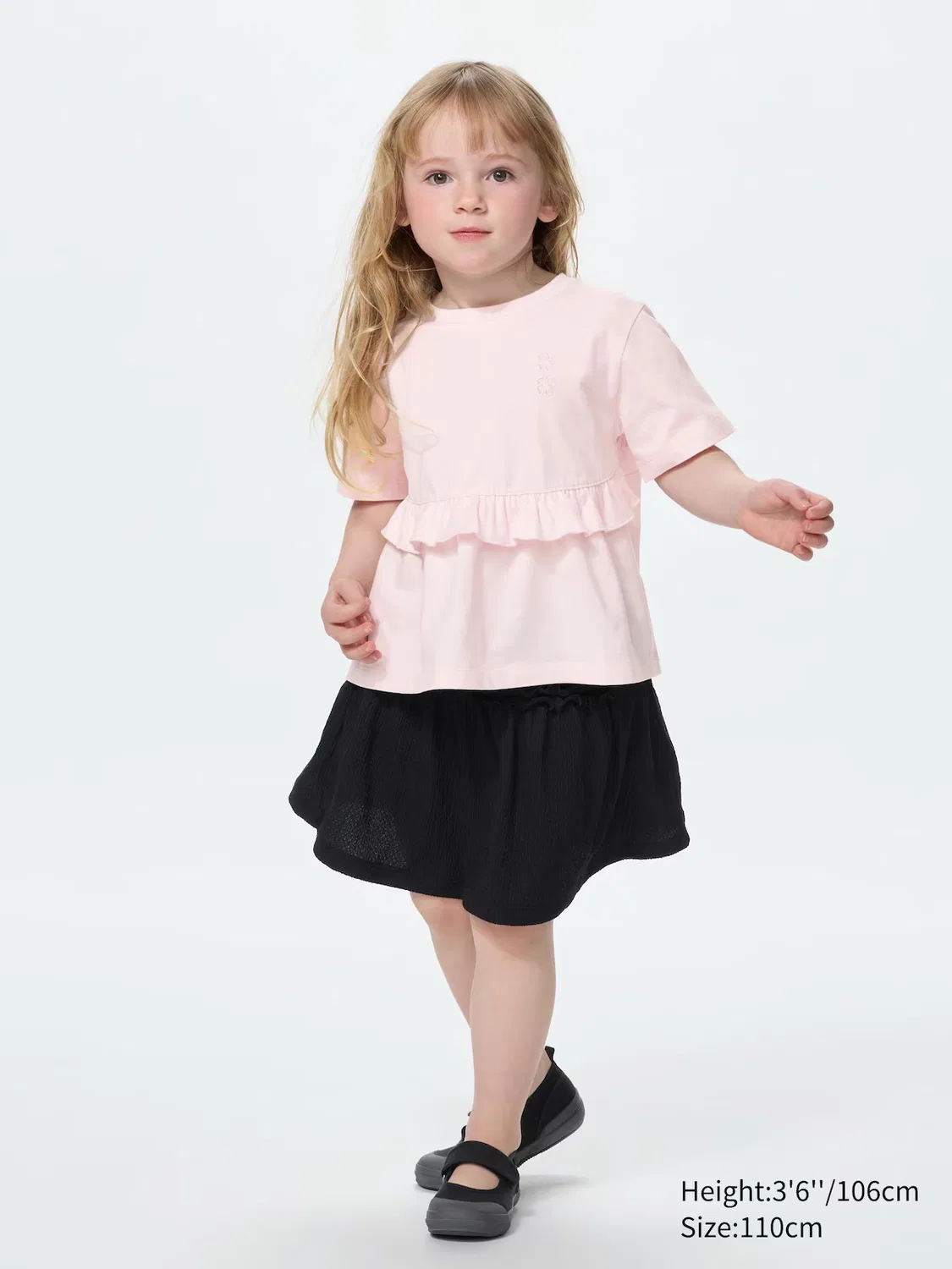 Футболка Uniqlo, детская, с оборками, черный — фото 2