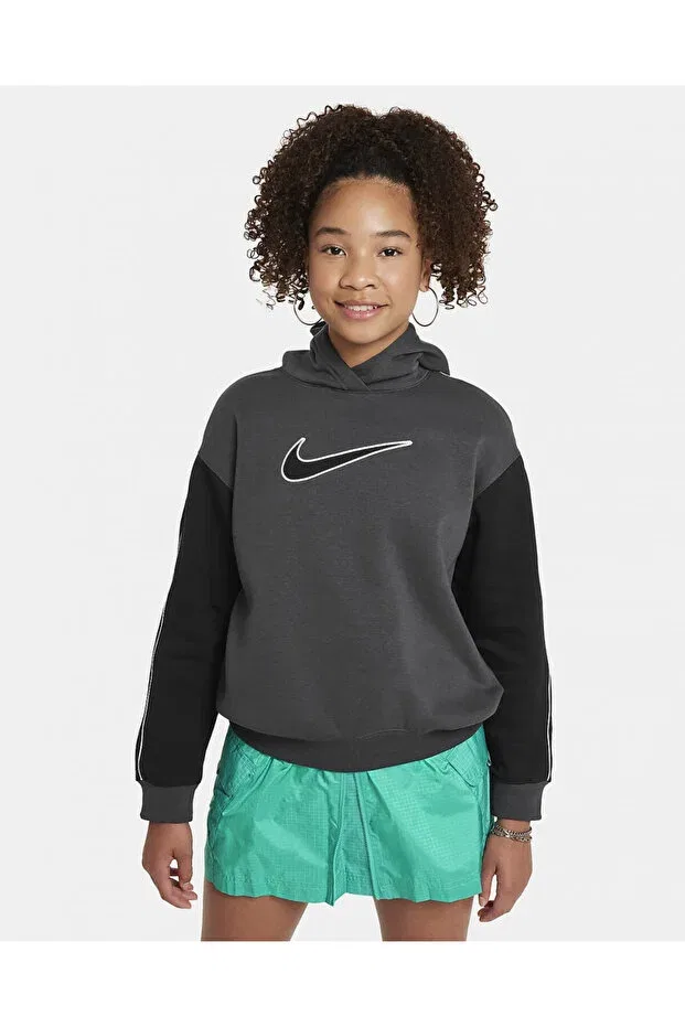 Детское худи для девочек свободного кроя с капюшоном Nike, Black — фото 2