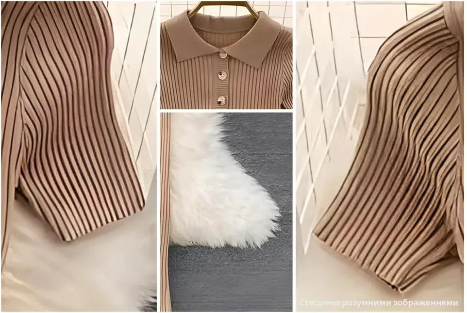 Женское трикотажное платье V-образный вырез облегающее, Khaki — фото 4