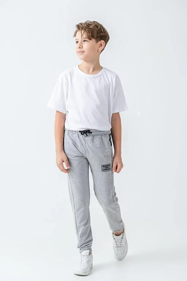 Детские спортивные штаны для мальчиков с принтом Break the limits Mışıl Kids, Gray Melange — фото 3