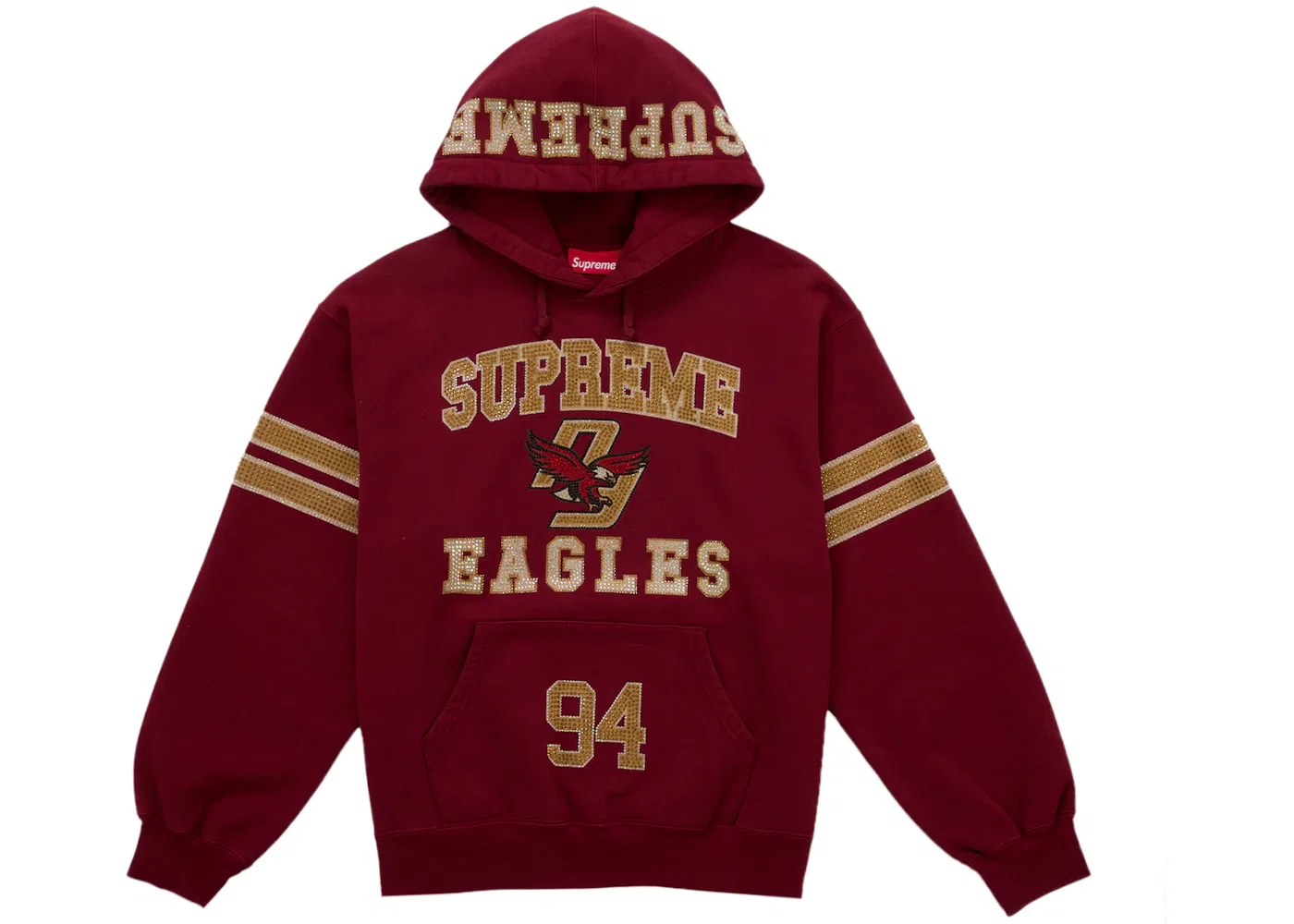 Мужское худи с капюшоном с принтом Supreme Rhinestone Eagle, красный