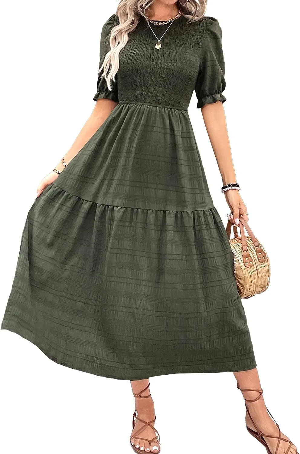 Женское макси-платье с воланами и рюшами, Olive Green
