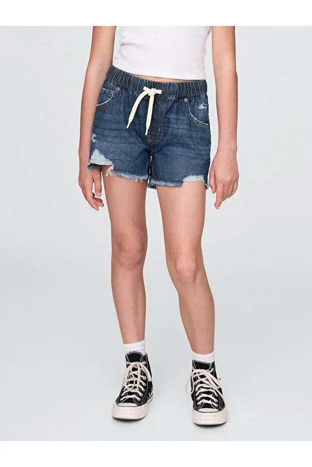 Детские шорты для девочек джинсовые свободного кроя Gap, Navy Blue-000 — фото 4