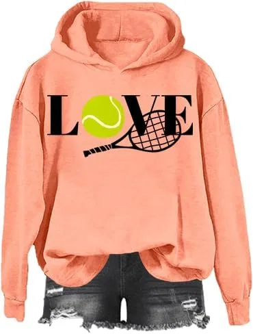 Женский свитшот с принтом Love Tennis, оранжевый
