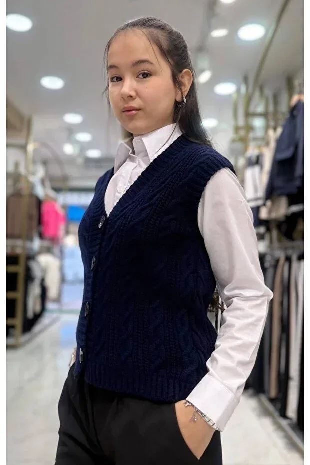 Детский кардиган без рукавов с узором Minimoda Kids, Navy Blue — фото 2
