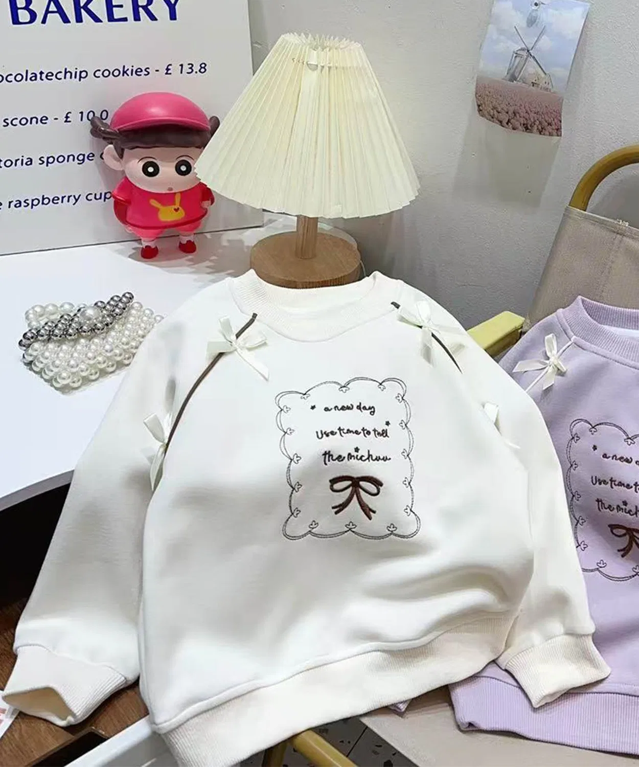 Детский свитшот для девочек с вышивкой и лентами Ribbon Sweatshirt aimoha, Off White