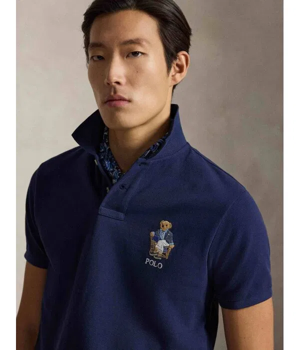 Мужское поло Custom Slim Fit Polo Ralph Lauren, Blu Marino — фото 4