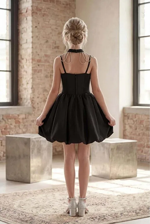 Детское платье для девочек с воздушным рукавом Butikhappykids, Black — фото 4