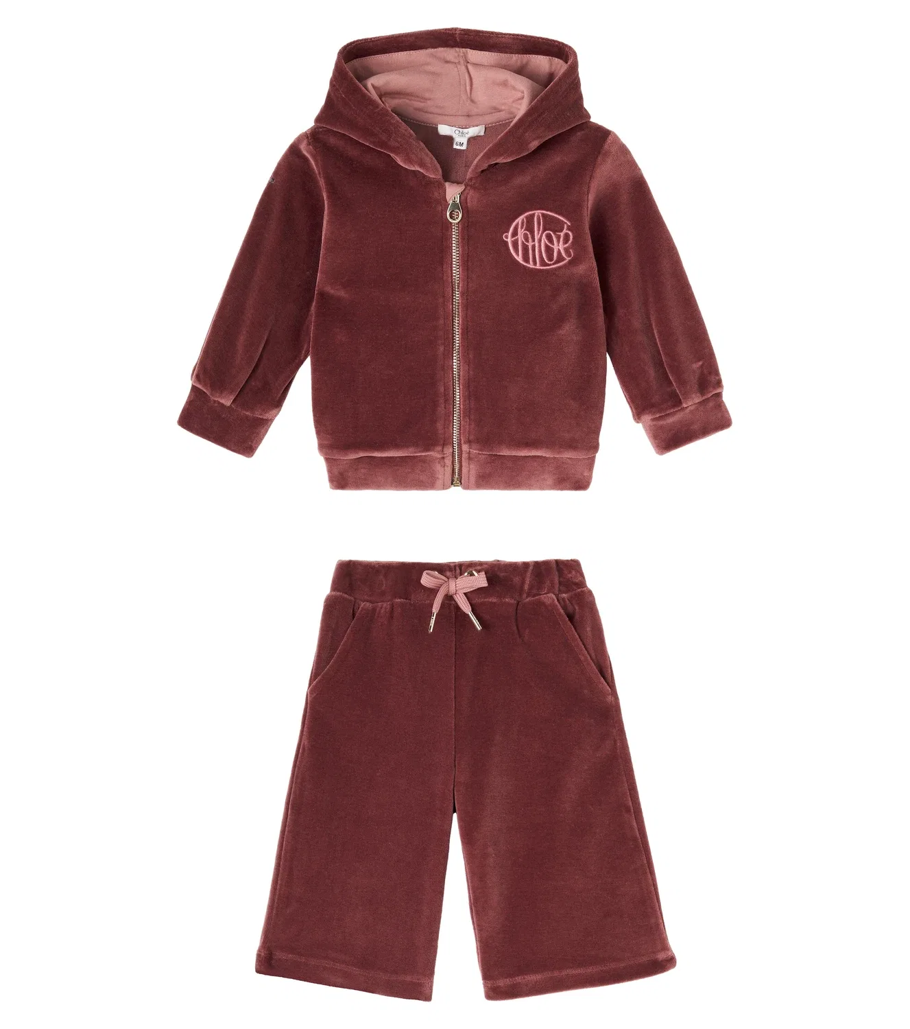 Комплект из хлопкового велюра с капюшоном Chloé Kids, бордовый