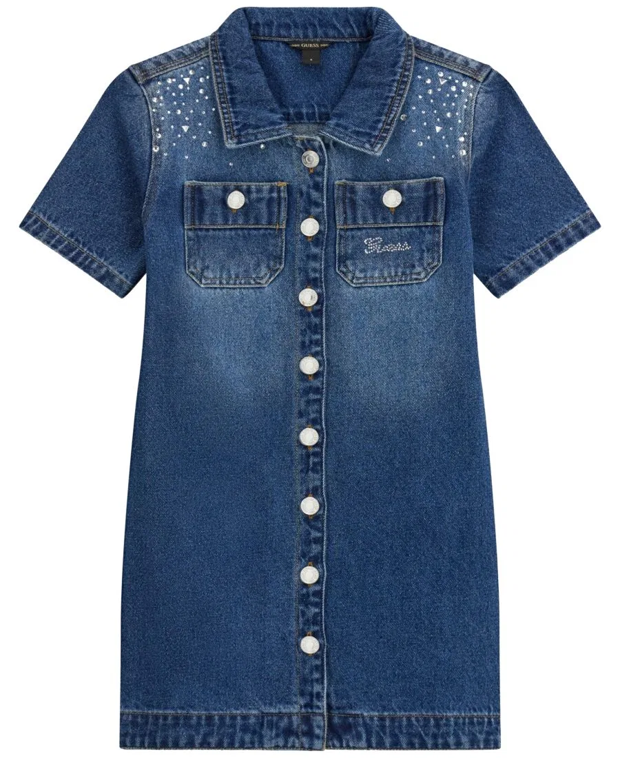 Платье-рубашка из денима с коротким рукавом GUESS, Blue