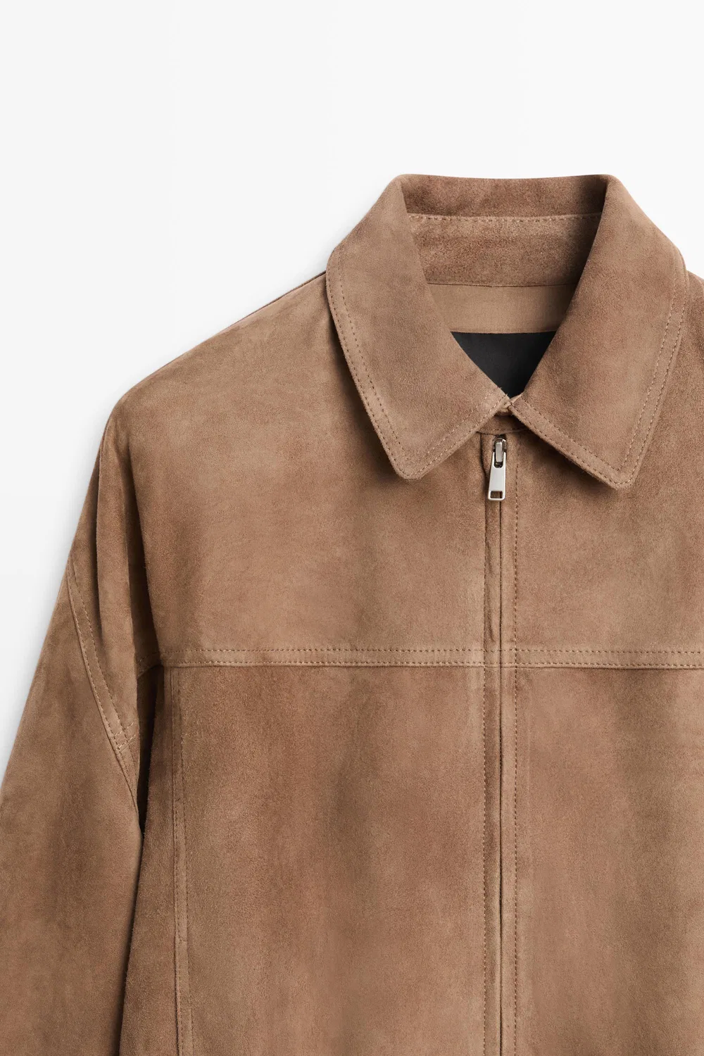 Бомбер Massimo Dutti Suede Jacket, серо-бежевый — фото 4