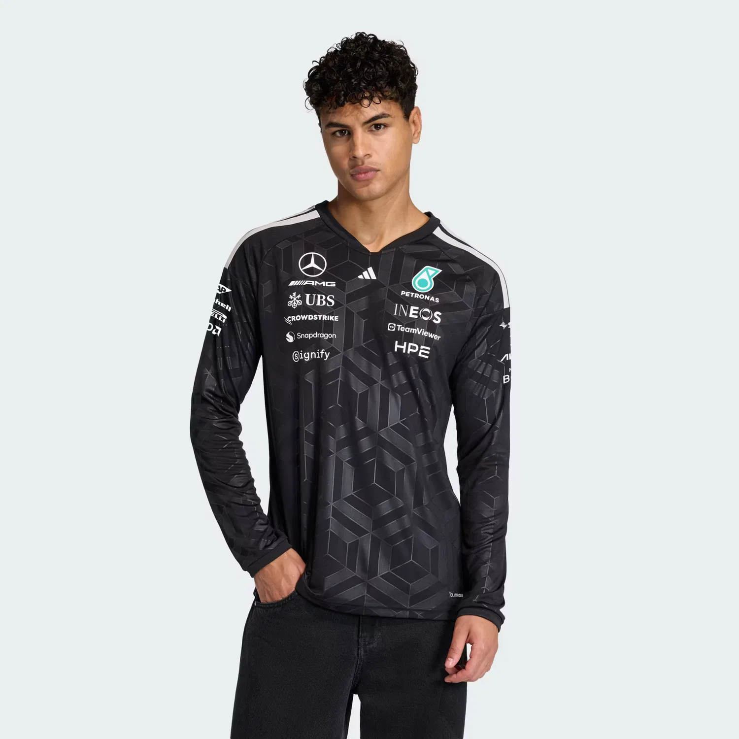 Мужская спортивная футболка с длинным рукавом приталенного кроя Mercedes-AMG Petronas Formula 1 Team Driver Adidas Performance, черный